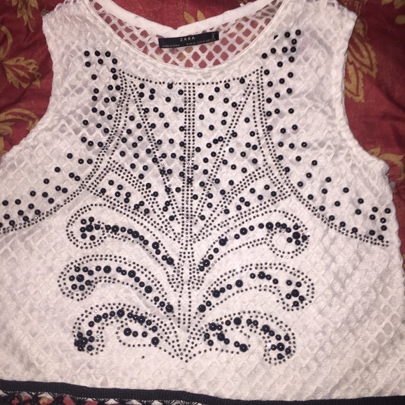 Zara Beaded Mesh and Lace Tank with black fringing - Picture 3 of 10